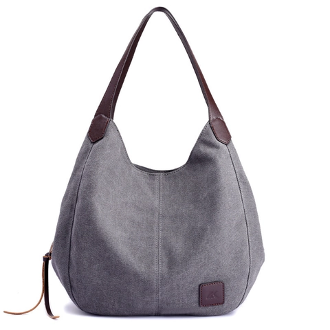 Dames Grote Capaciteit Gewassen Canvas Tote Bag Retro Multi-compartiment Schoudertas Voor Woon-werkverkeer Dagelijkse Handtas