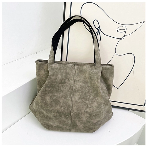 Borsa Tote Donna in Pelle PU Opaca Vintage Grande Capacità Minimalista con Cuciture Borsa a Tracolla per Pendolarismo Viaggio