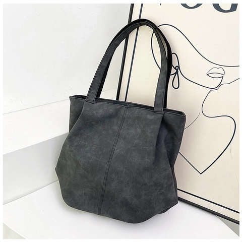 Borsa Tote Donna in Pelle PU Opaca Vintage Grande Capacità Minimalista con Cuciture Borsa a Tracolla per Pendolarismo Viaggio