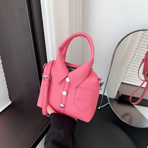 Women's Creative Shirt Shaped Handbag PU Leather Lychee Pattern Crossbody Bag With Button Decor Shoulder Bag Daily Casual