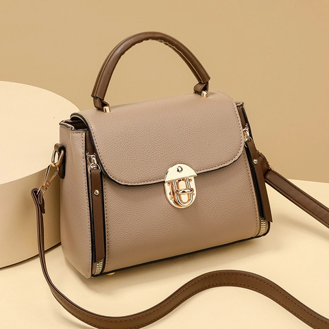 Women Trendy Lock Buckle Crossbody Bag PU Leather Litchi Texture Large Capacity Handbag Casual Commuting Shoulder Bag