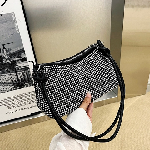 Luxus Damen Strass Unterarmtasche Full Diamond Kleine Quadratische Umhängetasche Kunstleder Handtasche Mit Knotenriemen