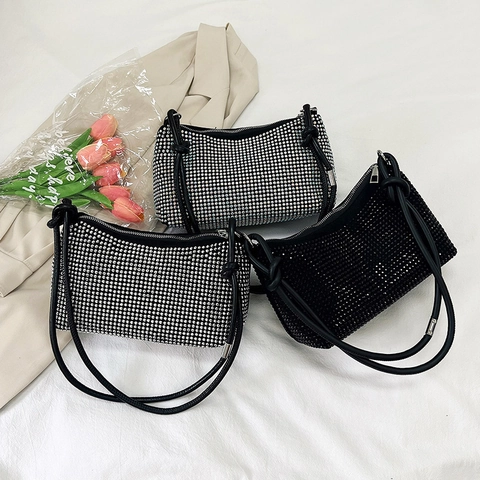 Luxus Damen Strass Unterarmtasche Full Diamond Kleine Quadratische Umhängetasche Kunstleder Handtasche Mit Knotenriemen