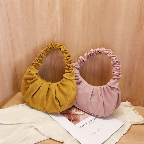 Dames Geplooide Cloud Handtas Mode Suède Look Hobo Tas Minimalistisch Onderarm Schoudertas Chique Geplooide Tote Voor Dagelijks