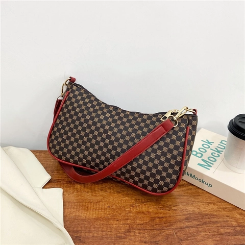 Borsa Sottobraccio Donna Vintage Monogramma Geometrico Borsa a Spalla in Pelle PU Hobo Con Hardware Dorato Regalo Quotidiano