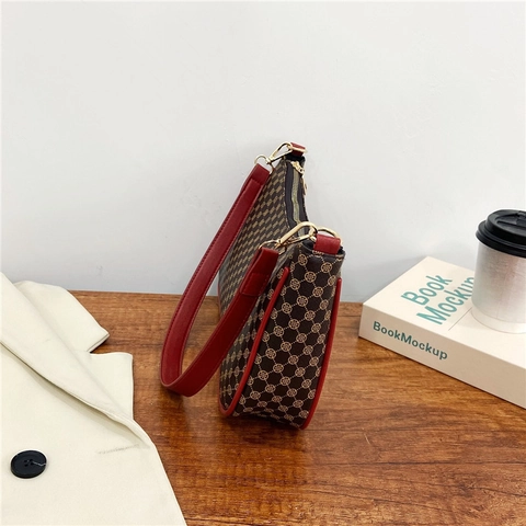 Borsa Sottobraccio Donna Vintage Monogramma Geometrico Borsa a Spalla in Pelle PU Hobo Con Hardware Dorato Regalo Quotidiano
