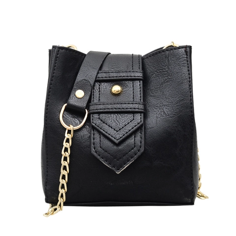 Borsa a Tracolla per Cellulare in Pelle PU Retro da Donna Borsa a Secchiello con Catena d'Oro Borsa a Spalla Quadrata per Uso Quotidiano