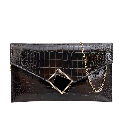 Pochette a Busta con Goffratura a Coccodrillo di Tendenza per Donna Borsa a Tracolla in Catena in Pelle PU Olografica Metallizzata