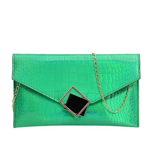 Pochette a Busta con Goffratura a Coccodrillo di Tendenza per Donna Borsa a Tracolla in Catena in Pelle PU Olografica Metallizzata