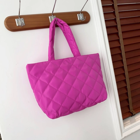 Fashionable Large Capacity Quilted Puffer Tote Bag For Women With Rhombic Pattern Nylon Fabric Lightweight Daily Use Handbag