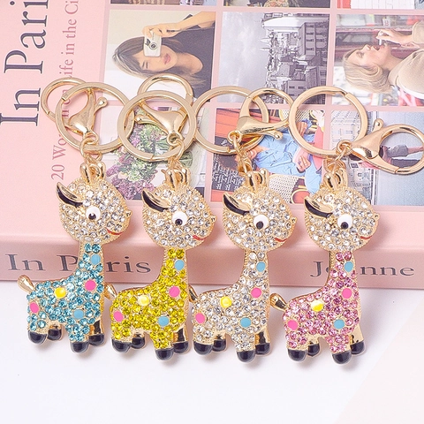 Carino Portachiavi a Giraffa Cartone Animato Lega di Zinco Strass Animale Portachiavi Borsetta Ciondolo Decorativo Regalo Gioielli Moda