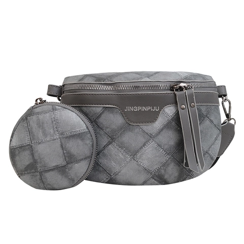 Dames Casual Gewatteerde PU Lederen Borsttas Set Met Bijpassende Ronde Portemonnee Dubbele Rits Fashion Crossbody Heuptas Schoudertas