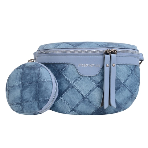 Dames Casual Gewatteerde PU Lederen Borsttas Set Met Bijpassende Ronde Portemonnee Dubbele Rits Fashion Crossbody Heuptas Schoudertas