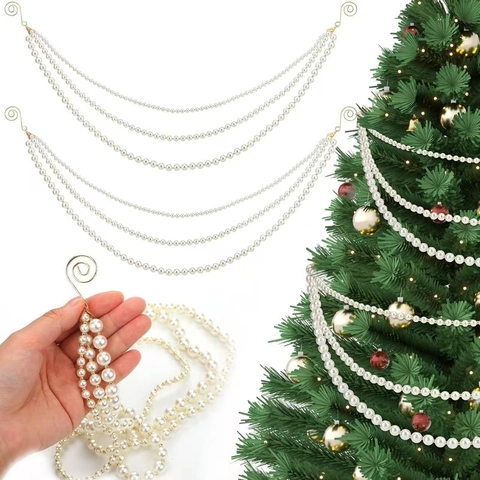 Chaîne de Fausses Künstliche Perles Multicouches Décoration Suspendue Sapin de Noël Crochets Métalliques Guirlande Festive Ornement Maison