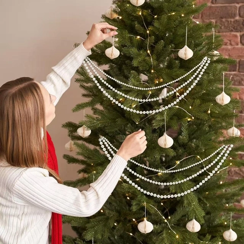 Chaîne de Fausses Künstliche Perles Multicouches Décoration Suspendue Sapin de Noël Crochets Métalliques Guirlande Festive Ornement Maison