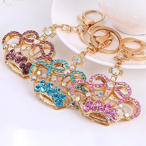 Lussuoso Portachiavi a Corona con Cristalli e Strass in Lega Placcata Oro Ciondolo per Borsa con Croce Regalo di Compleanno Donna