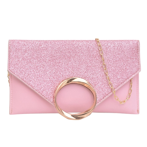 Damen Pailletten Umschlag Clutch Tasche Goldring PU-Leder Crossbody Abendtasche Mit Kettengurt Für Party Hochzeit