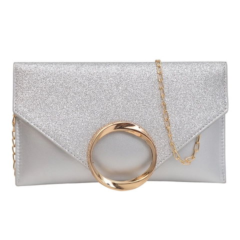 Damen Pailletten Umschlag Clutch Tasche Goldring PU-Leder Crossbody Abendtasche Mit Kettengurt Für Party Hochzeit