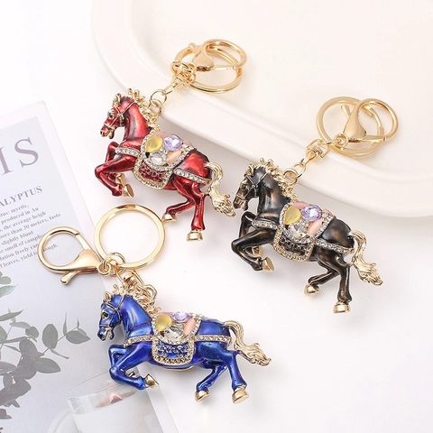 Llavero de Caballo de Esmalte y Strass de Doble Cara Aleación de Zinc Colgante de Bolso para Mujer Regalo de Moda
