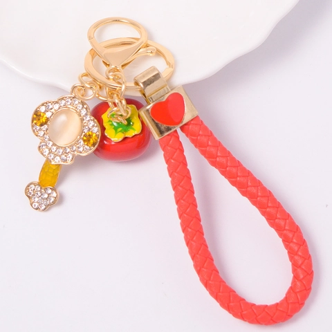 Gelukkige Emaille Kaki Sleutelhanger Met Strass Sleutelhanger Kattenoogsteen Metalen Sleutelring Voor Tas Hanger Vrouwen Sieraden Cadeau
