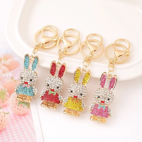 Portachiavi Coniglio Strass Corda Pelle Intrecciata Lega di Zinco Portachiavi Animale Ciondolo Borsa Simbolo Fortuna Regalo Donna