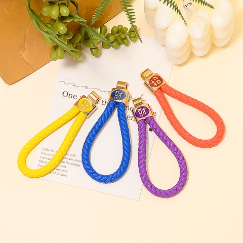 Chinese Style Lucky Character Woven Rope Keychain Zinc Alloy Prosperity Fortune Charm Bag Pendant Car Key Ring Gift