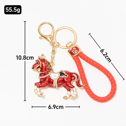 Portachiavi a Forma di Cavallo in Lega di Zinco con Strass e Smalto Con Corda in Pelle Intrecciata Ciondolo Animale Donna Regalo