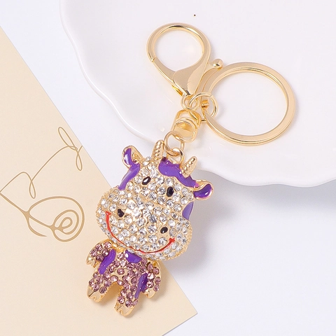 Süßer Cartoon Ochse Strass Schlüsselanhänger Zinklegierung Emaille Kuh Anhänger Tasche Anhänger Für Damen Mädchen Geschenk