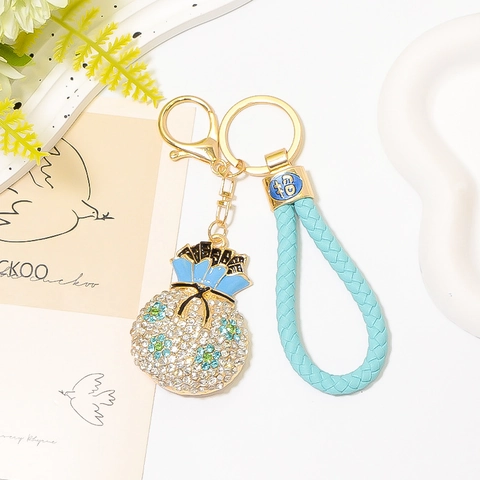 Portachiavi di Lusso in Lega di Strass Sacchetto della Fortuna Stile Cinese Smalto Portachiavi con Corda Intrecciata Gioielli Pendenti Sacchetto Portafortuna