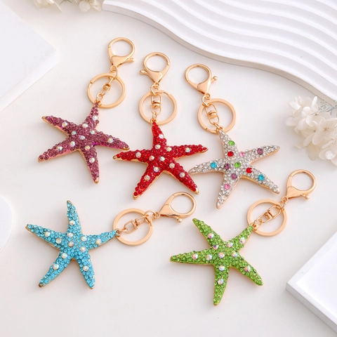 Creativo Portachiavi a Stella Marina con Strass per Donna Lega di Zinco Cristallo Intarsiato Ciondolo Auto Borsa Stile Oceano Regalo