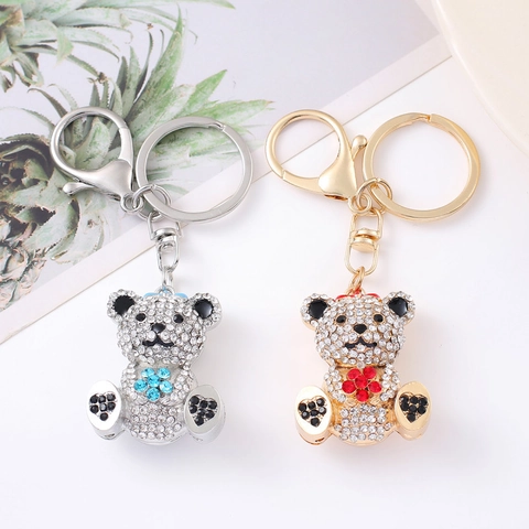 Cute Rhinestone Bear Keychain Zinc Alloy Cartoon Animal Bag Charm Sparkling Crystal Teddy Bear Pendant For Women Girls Gift