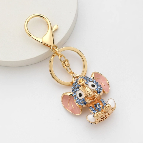 Cartoon Elephant Keychain Gold Plated Zinc Alloy Rhinestone Inlaid Animal Bag Pendant Women Car Key Accessories Gift