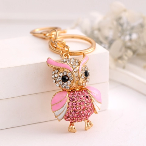 Porte-clés Hibou en Métal Mignon Alliage de Zinc Strass Étincelant Anneau de Clés Animal Mode Pendentif de Sac Bijou Cadeau