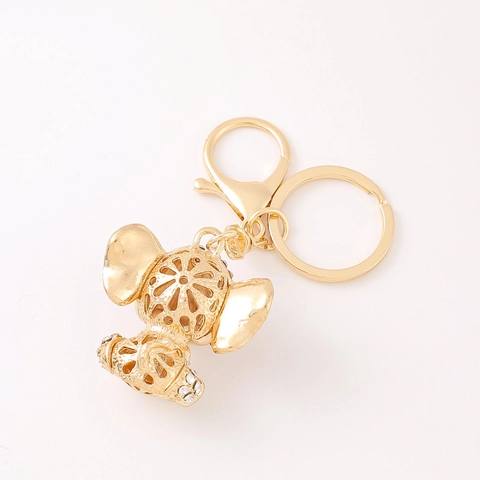 Cartoon Elephant Keychain Gold Plated Zinc Alloy Rhinestone Inlaid Animal Bag Pendant Women Car Key Accessories Gift