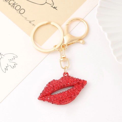 Portachiavi con Strass a Forma di Labbra Rosse Sexy in Lega di Zinco Placcato Oro Pendente per Borsa Regalo Donna
