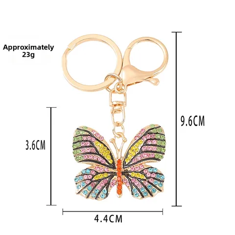 Multicolor Rhinestone Butterfly Keychain Metal Pendant Sparkling Fashion Key Ring Chain Bag Hanging Ornament Gift