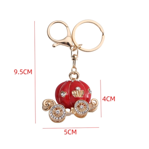 Creative Pumpkin Carriage Keychain Alloy Rhinestone Crown Car Hanging Ornament Cute Women Bag Key Ring