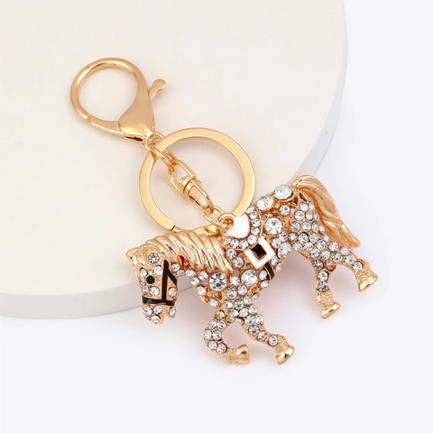 Cute Zodiac Horse Keychain For Women Zinc Alloy Rhinestone Inlaid Metal Animal Bag Charm Hanging Ornament Gift