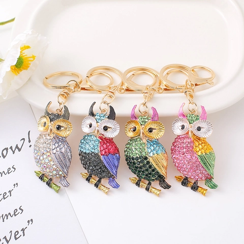Carino Portachiavi Gufo con Strass in Lega Metallo Animale Uccello Ciondolo per Borsa Chiavi Auto Gioielli Regalo Donna