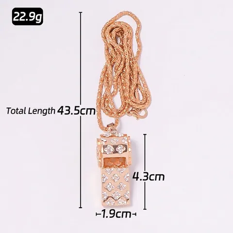 Rhinestone Whistle Keychain Pendant Necklace With Crystal Inlaid Alloy Gold Silver Rose Gold Fashion Gift For Women