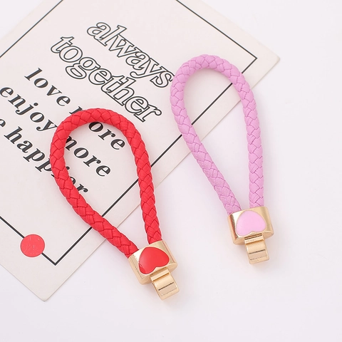 Gevlochten Leren Sleutelhanger Legering Hart Hanger Kleurrijke Gevlochten Auto Sleutelring Cadeau Voor Dames Sieraden