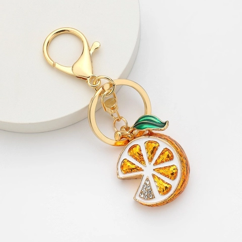 Portachiavi Creativo con Fetta di Limone in Strass per Donna Lega di Zinco Smalto Ciondolo Borsa Frutta Arancia Anello Portachiavi Auto Placcato Oro Regalo