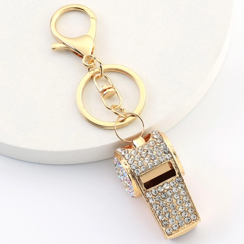 Rhinestone Whistle Keychain Pendant Necklace With Crystal Inlaid Alloy Gold Silver Rose Gold Fashion Gift For Women