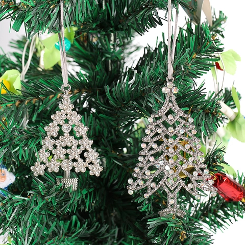 Adorno Colgante de Árbol de Navidad con Diamantes de Imitación Aleación de Zinc Metal Colgante Festivo Con Cuerda de Gamuza Para Decoración Navideña