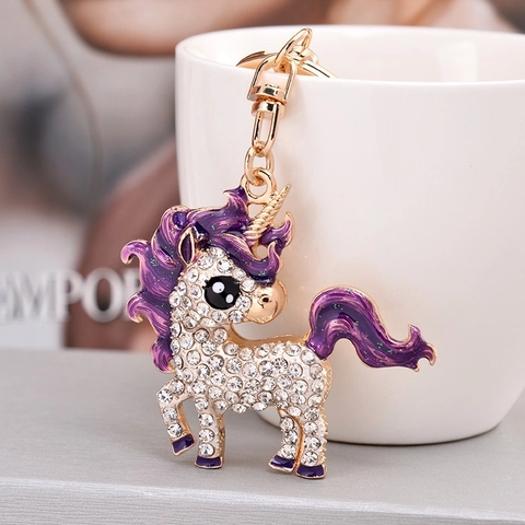 Unicorn Keychain Alloy Sparkling Rhinestone Enamel Pendant Bag Charm For Women Girls Gift Fashion Accessory