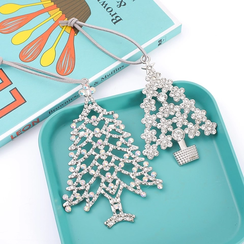 Adorno Colgante de Árbol de Navidad con Diamantes de Imitación Aleación de Zinc Metal Colgante Festivo Con Cuerda de Gamuza Para Decoración Navideña