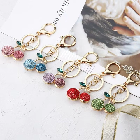 Portachiavi Ciliegia in Lega con Strass per Donna Pendente Borsa a Frutta Scintillante Carino Portachiavi Auto Gioielli Regalo