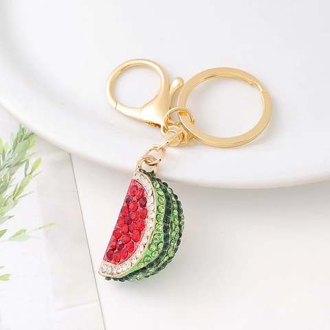 Portachiavi a Forma di Anguria in Lega con Strass Ciondolo per Zaino a Frutta Carina Anello Portachiavi in Metallo Placcato Oro per Donna