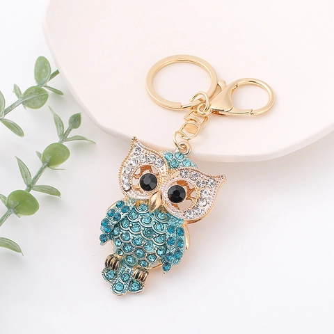 Porte-clés Chouette en Alliage de Zinc de Luxe avec Strass Électroplaqué Or Préservant la Couleur Bijou de Sac Animal Anneau Décoratif Pendentif de Noël