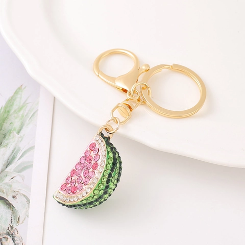 Portachiavi a Forma di Anguria in Lega con Strass Ciondolo per Zaino a Frutta Carina Anello Portachiavi in Metallo Placcato Oro per Donna